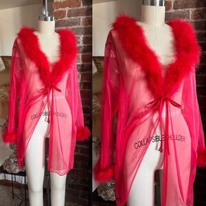 90s Vintage Mesh Robe with Feather Trim.